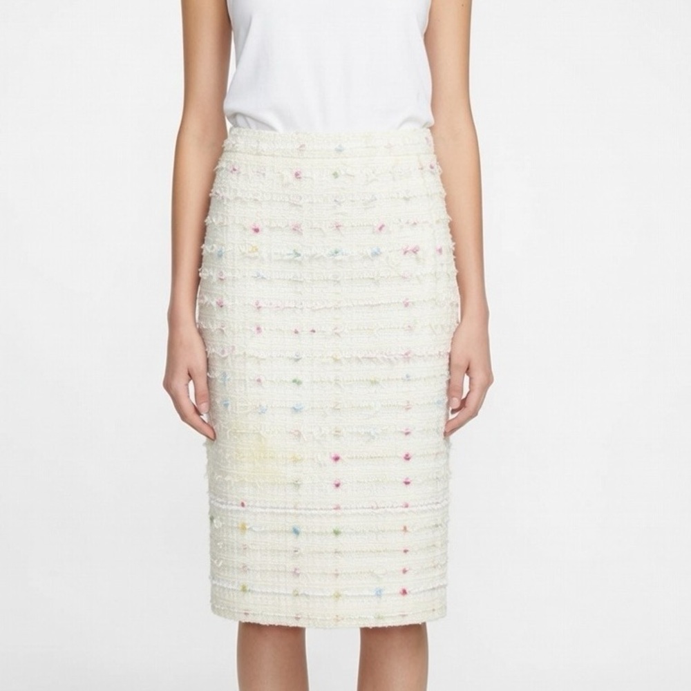 Vintage St. John Collection Pastel Tweed Knit Midi Skirt | Multicolor | Size 12